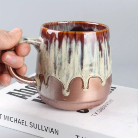 The Grand Brew Mug | 21oz Ceramic Coffee & Tea Cup | Gilt Beige & Blue | The Roast Co.