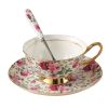 The "Golden Blossom" Porcelain Tea Cup Set | 6.8oz Coffee Mug with Saucer & Spoon | Fine Bone China for Elegant Teatime | The Roast Co.