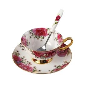 The "Heirloom Elegance" Porcelain Coffee & Tea Set | 6.8oz Fine Bone China Mug with Saucer & Spoon | Gold Trim | The Roast Co.