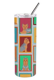 Lots of Blue and Tan Yorkie Stainless Steel Skinny Tumbler Vacuum Double Walled Reusable Insulated Tumbler Travel Cup for Coffee Cocktails Gift with L