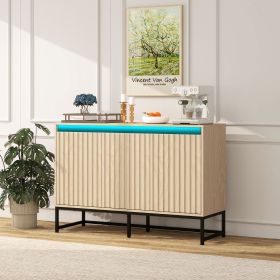 Carved 3 Door Sideboard with LED, Buffet Cabinet Storage Cabinet Modern Coffee Bar Cabinet With Adjustable Shelf For Living room,Diningroom,Kitchen