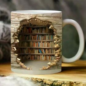 The "Library Love" Bookshelf Mug | 3D Effect Ceramic Coffee Cup | 11oz Insulated for Book Lovers | The Roast Co.