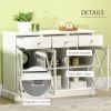 HOMCOM 45" Farmhouse Sideboard Buffet Cabinet, Credenza,Coffee Bar Cabinet with Glass Doors and 3 Drawers, White
