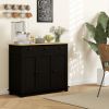 HOMCOM Sideboard with Solid Wood Countertop, Modern Kitchen Storage Cabinet, Coffee Bar Cabinet with 3 Drawers, Doors and Adjustable Shelf