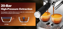20Bar Espresso machine 950W semi-automatic coffee machine 1 cup / 2 cup compatible with ESE POD capsule filter and milk foam device steam rod steam ty