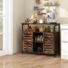 Buffet Cabinet Industrial Sideboard Storage Cabinet with Slatted Door and 3 Adjustable Shelves