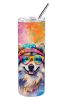 Keeshond Hippie Dawg Stainless Steel Skinny Tumbler Vacuum Double Walled Reusable Insulated Tumbler Travel Cup for Coffee Cocktails Gift with Lid