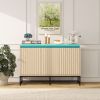 Carved 3 Door Sideboard with LED, Buffet Cabinet Storage Cabinet Modern Coffee Bar Cabinet With Adjustable Shelf For Living room,Diningroom,Kitchen