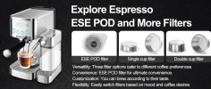 20Bar Espresso machine 950W semi-automatic coffee machine 1 cup / 2 cup compatible with ESE POD capsule filter and milk foam device steam rod steam ty