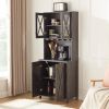 Farmhouse Bar Cabinet for Liquor and Glasses, Dining Room Kitchen Cabinet with Wine Rack