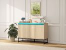 Carved 3 Door Sideboard with LED, Buffet Cabinet Storage Cabinet Modern Coffee Bar Cabinet With Adjustable Shelf For Living room,Diningroom,Kitchen