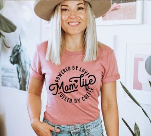 Mom Life Powered By Love Fueled By Coffee T-Shirt, Coffee Lover Shirt, Mama Life Shirt, Caffiene Tee, Mother's Day Shirt, Mom Gift Tee (size: small)