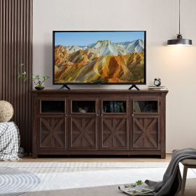 Farmhouse 4-Door Buffet & Coffee Bar Cabinet with Barn Design | The Roast Co. (Material: MDF, Color: Espresso)