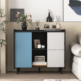 Black Sideboard Buffet with Red Doors & Unique Drawers | The Roast Co. (Cabinets: 1, Color: Black+Blue)