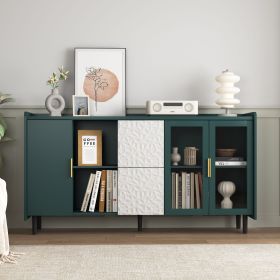 Modern 55" Coffee Bar Cabinet with Glass Doors & Storage | The Roast Co. (Material: MDF, Color: Green)