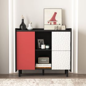 Black Sideboard Buffet with Red Doors & Unique Drawers | The Roast Co. (Cabinets: 1, Color: Black+Red)