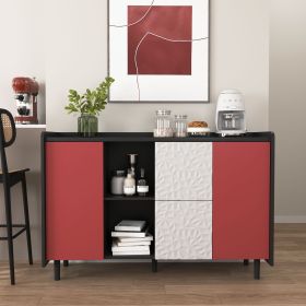 Black Sideboard Buffet with Red Doors & Unique Drawers | The Roast Co. (Cabinets: 2, Color: Black+Red)