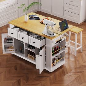 Coffee Bar Ready 53" Kitchen Island with Power & Unique Storage | The Roast Co. (Material: MDF, Color: White)