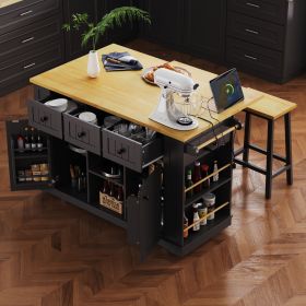 Coffee Bar Ready 53" Kitchen Island with Power & Unique Storage | The Roast Co. (Material: MDF, Color: Black)