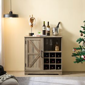 Farmhouse Coffee Bar Cabinet with Wine Rack & Barn Door | The Roast Co. (Material: MDF, Color: Gray Wash)