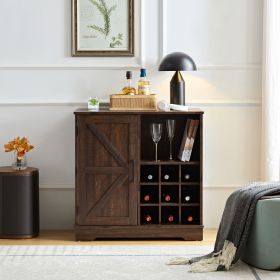Farmhouse Coffee Bar Cabinet with Wine Rack & Barn Door | The Roast Co. (Material: MDF, Color: Espresso)