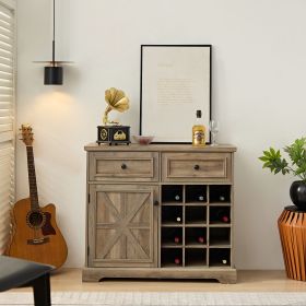 Farmhouse Buffet with Wine Rack & 2 Drawers | Coffee Bar Option | The Roast Co. (Material: MDF, Color: Gray Wash)