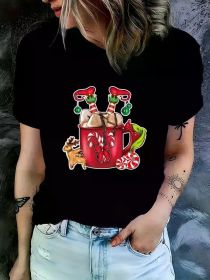 Women's Christmas Coffee Mug & Reindeer Graphic Tee | The Roast Co. (Color: Black, size: S)