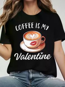 Funny 'Coffee Is My Valentine' Women's Graphic Tee | The Roast Co. (Color: Black, size: S)