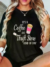 Women's 'Coffee & Thrift Store' Graphic Tee | The Roast Co. (Color: Black, size: S)