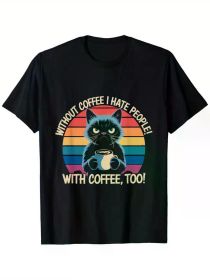 Funny Cat 'Hate People' Coffee Graphic Tee | The Roast Co. (Color: Black, size: S)