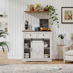 39" Sliding Barn Door Buffet & Coffee Bar Cabinet | The Roast Co. (Color: as Pic)