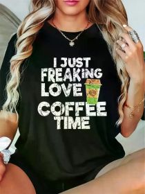 Women's Funny 'Freaking Love Coffee' Vintage Graphic Tee | The Roast Co. (Color: Black, size: XL)