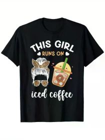 Women's 'Runs on Iced Coffee' Owl Graphic Tee | The Roast Co. (Color: Black, size: S)