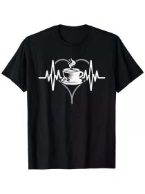 Men's 'Coffee Heartbeat' Graphic Tee | 100% Cotton | The Roast Co. (Color: Black, size: M)