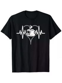 Men's 'Coffee Heartbeat' Graphic Tee | 100% Cotton | The Roast Co. (Color: Black, size: S)