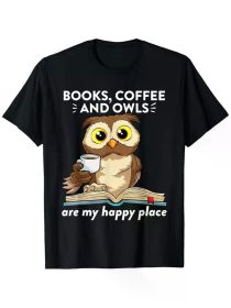 Cozy 'Books, Coffee & Owls' Unisex Graphic Tee | The Roast Co. (Color: Black, size: S)